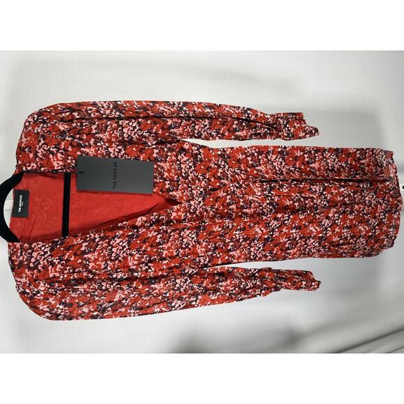 The Kooples Burning Flowers Mini Dress Size 0 (US XS) Red Floral V-Neck NWT - Picture 3 of 10